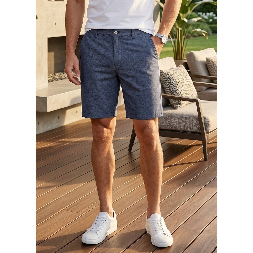 IZOD Golf Straight Fit Performance Chino Shorts Men's 42 Blue Heathered Sporty